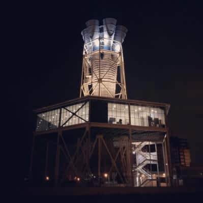 The tunnel lit up at night in Iran. 