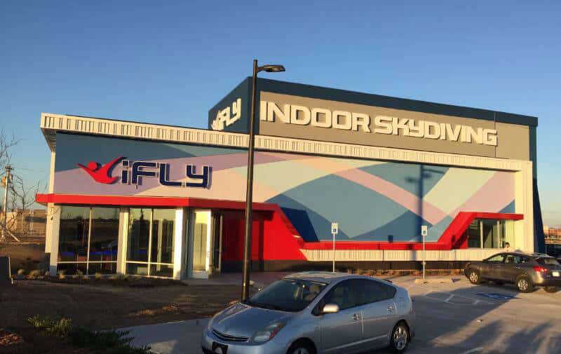 iFLY Oklahoma City (OKC) wind tunnel at sunset